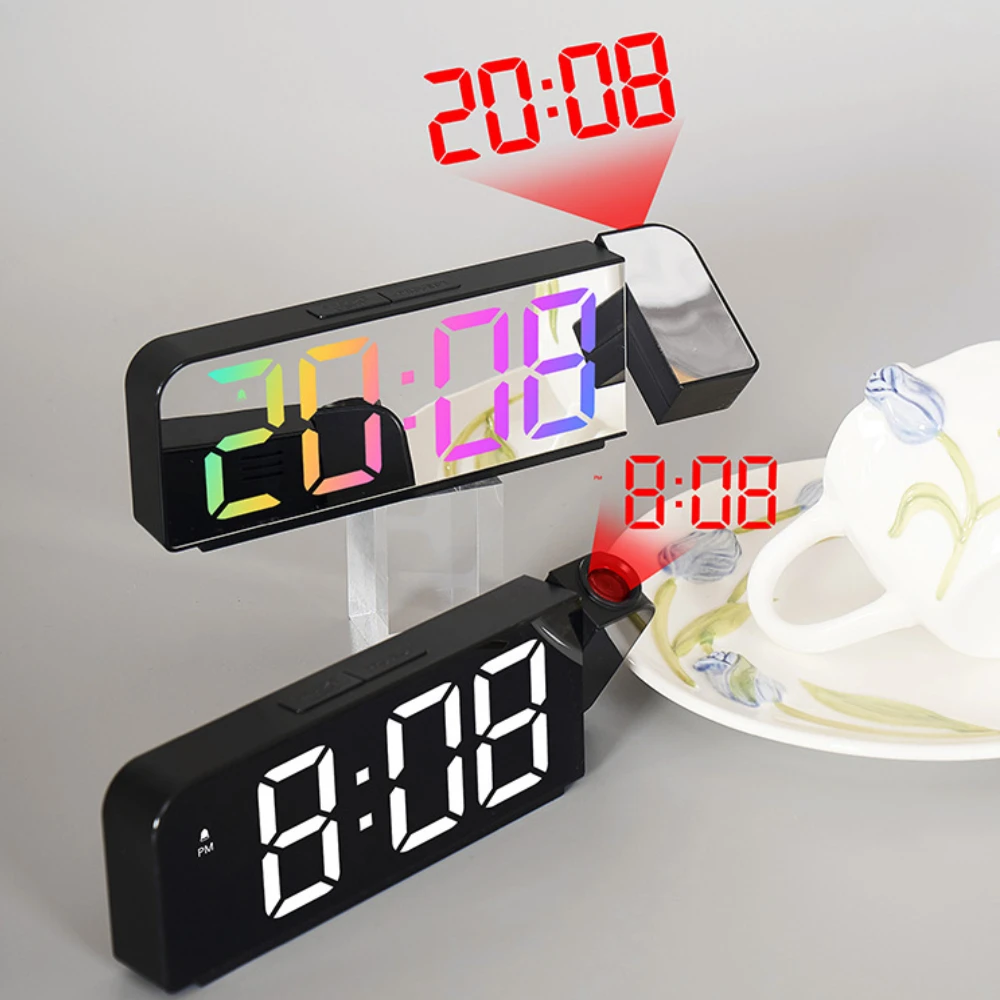 180-Rotation-Projection-Alarm-Clock-12-24H-LED-Digital-Clock-USB-Charge ...