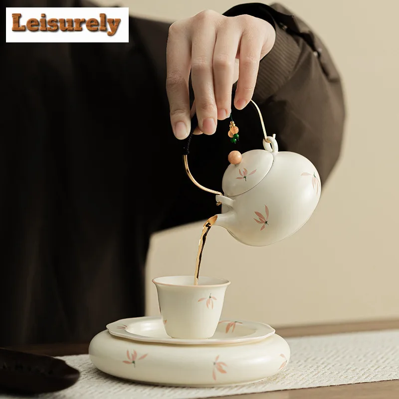 132ml Hand Drawn Orchid Wind Chime Lifting Handle Teapot Tea Infuser Pot Tea Maker Kettle With Strainer Tea Services Craft Gift