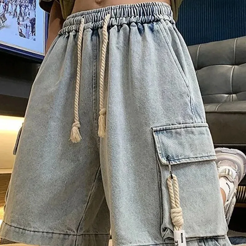 2024 Summer Thin Workwear Denim Shorts Korean Street American Men High Quality Business Travel Loose Underclothes Straight Short