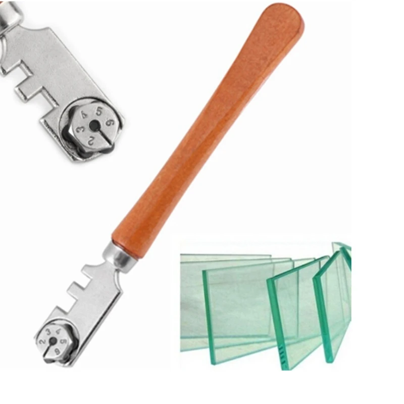 

Multifunctional Portable Six-wheel Glass Cutter High-strength Roller Mahogany Round Flat Handle Glass Craft Cutting Tool