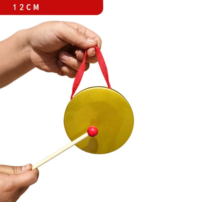 2Pcs Brass Hand Cymbals,1Pcs Mini Gongs Tambourine 9/12 cm Diameter Gong Band Rhythm Music Percussion Instrument