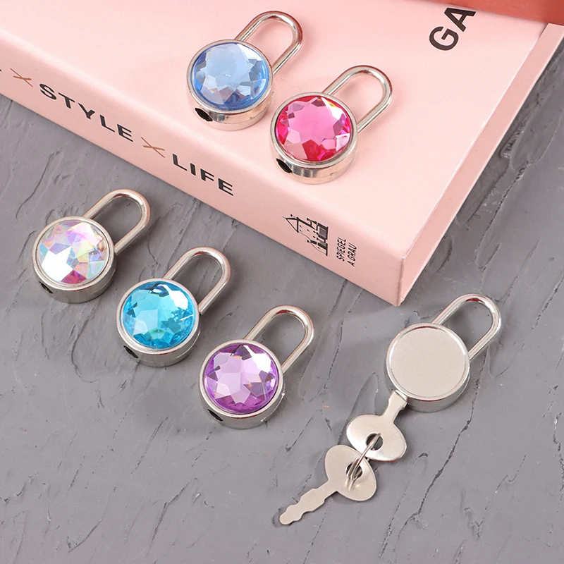 Mini Round Shape Padlock Color Diamond Hardware Locks With Key Lock For Luggage Travel Wedding Jewelry Box Diary Book Suitcase