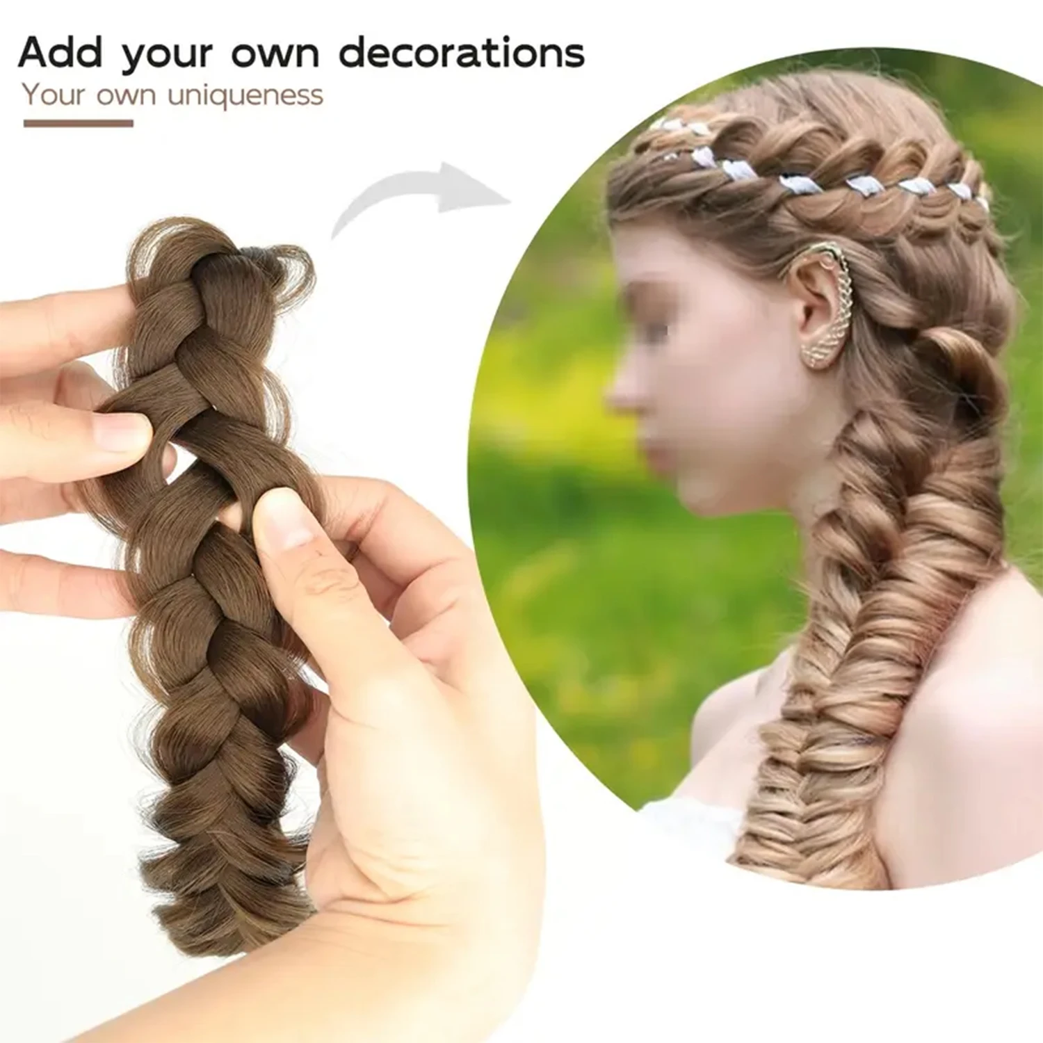 Braided Elastic Band Headband - Stylish Black Brown Hair Accessory