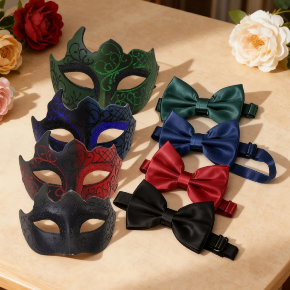Halbgesichts bemalte Partymaske Atemberaubende Partymaske Fliege Set Gentleman Maskerade Kostüm Dekoratives Maskerade-Masken-Set – Detail 15