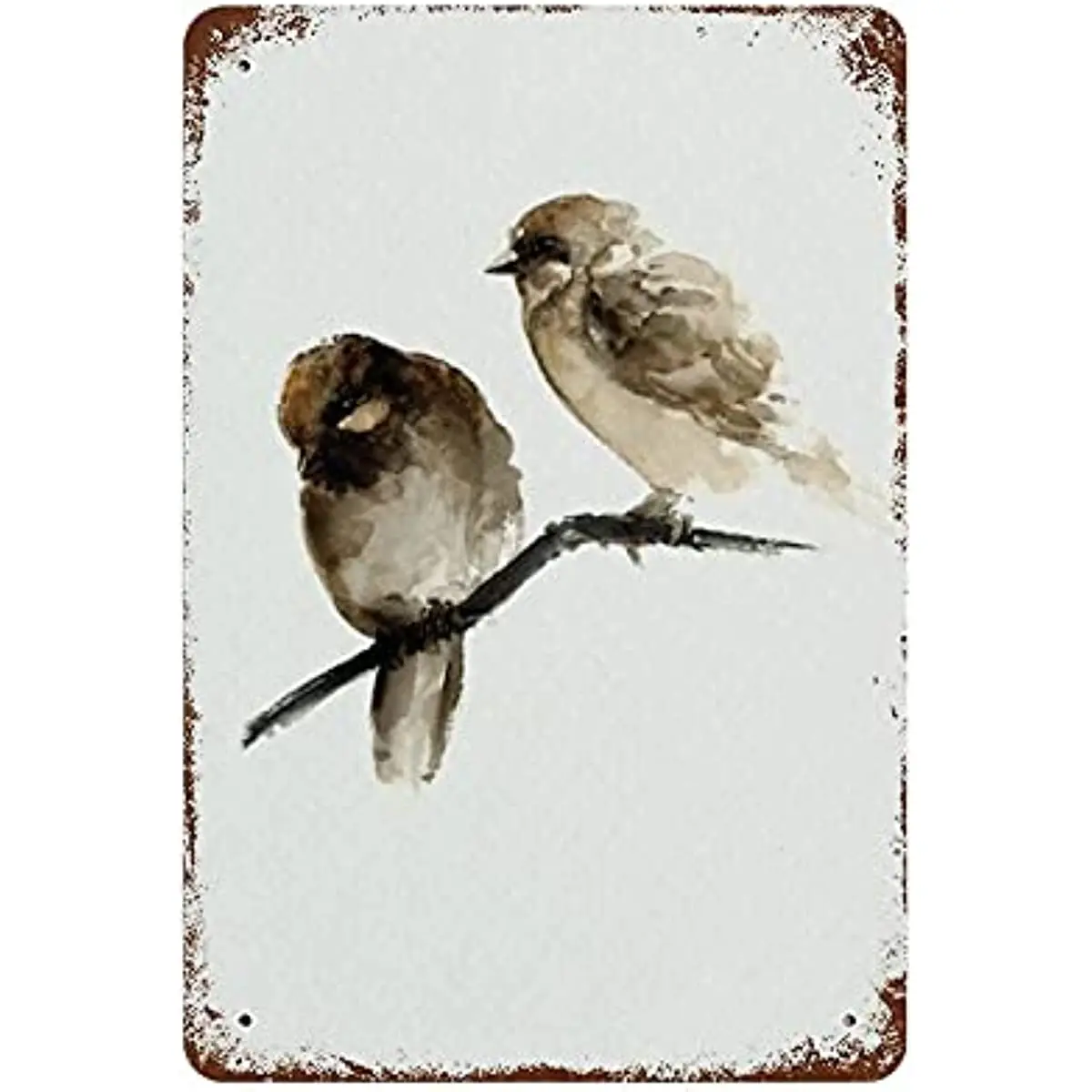 

Antique Metal Tin Sign Birds Watercolor Aluminum Metal Sign Brown Sparrow Natural Home Decor Abstract Bird Metal Tin Sign