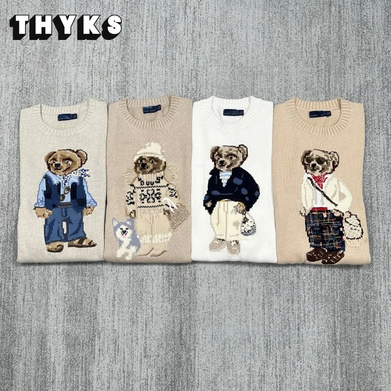 

2023 New Cartoon RL Bear O-Neck Women's Sweater Autumn Winter Solid Casual Versatile Unisex Pullover Fashion High Street Sueters
