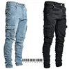 Mens Stretch Jeans Black Big Side Pockets Cargo Jeans Fashion Zipper Small Foot Denim Pants Elastic Jogging Trousers Streetwear 3
