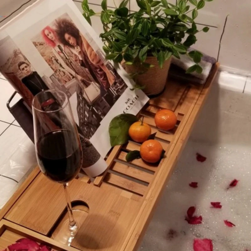 23.62 34.25 Soap Dish Non Slip Tablet Holder Storage Holder Expandable Luxury Wooden Bathtub Caddy Tray Bathtub Accessories