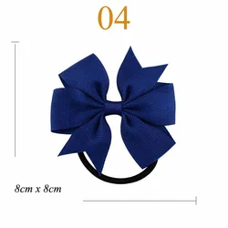 Elastic Hairband with 3 Knot and Floral Ribbon Accents - Handmade Girls' Party Hair Accessory (A04 Navy Blue)