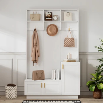 KOMHTOM Bench and shoe shelf wardrobe set white