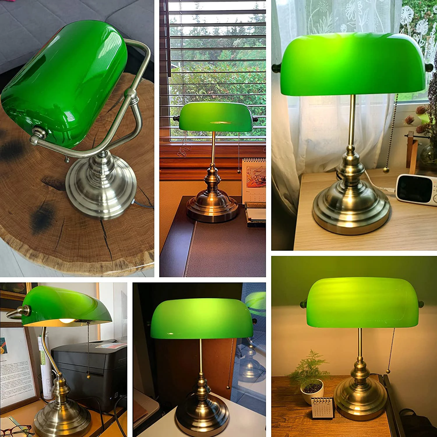 Green Glass Lamp Shade Desk Lamp banker lamp Pull Chain Switch table lamp Classic Table Lamp