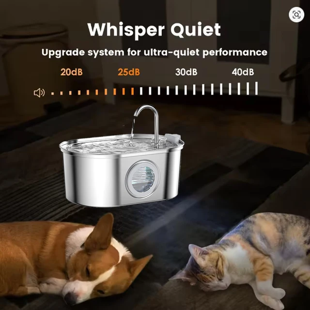 3.2L Cat Automatic Water Dispenser Smart Cat Fountain Pet Auto Water Feeder with Visible Window Dog Stainless Steel Water Bowl 3