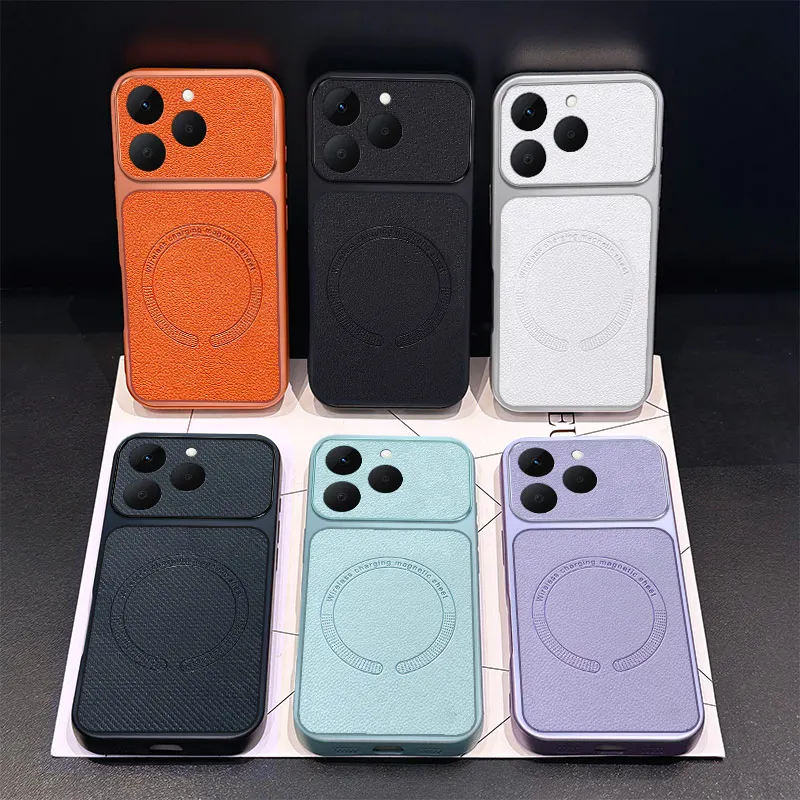 New Vegan Leather Magnetic Ultra-Thin Anti-Drop Case with Wireless Charging Support