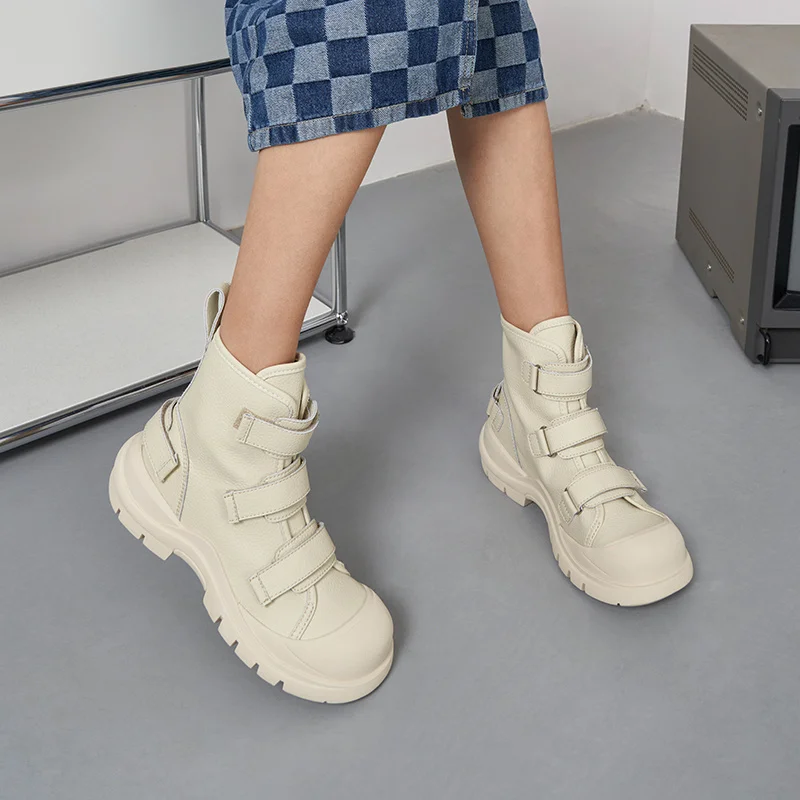 2023 New Classic Women Ankle Boots Autumn Winter Platforms Shoes Woman Fashion Lace-Up Genuine Leather Casual Knitting Boots