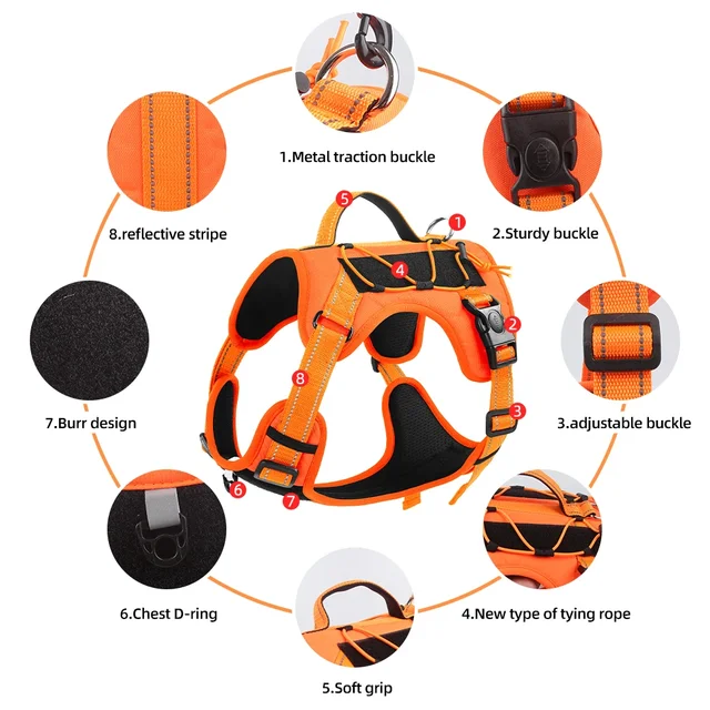Pet Harness Multi Functional Nylon Reflective Dog Harness Adjustable No Pull Comfortable Control Dog Chest Harness Pet Supplies 3