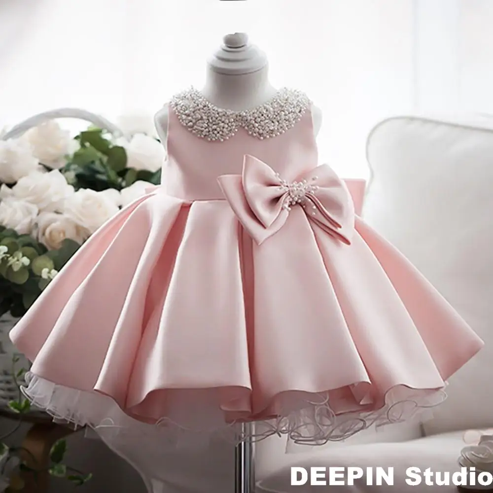 

Girls Baby Bow Tie Beaded Dress 2024 New Baby Bow Tie Tutu Wedding Dress Flower Girl Spanish Court Style Lolita Princess Dresses