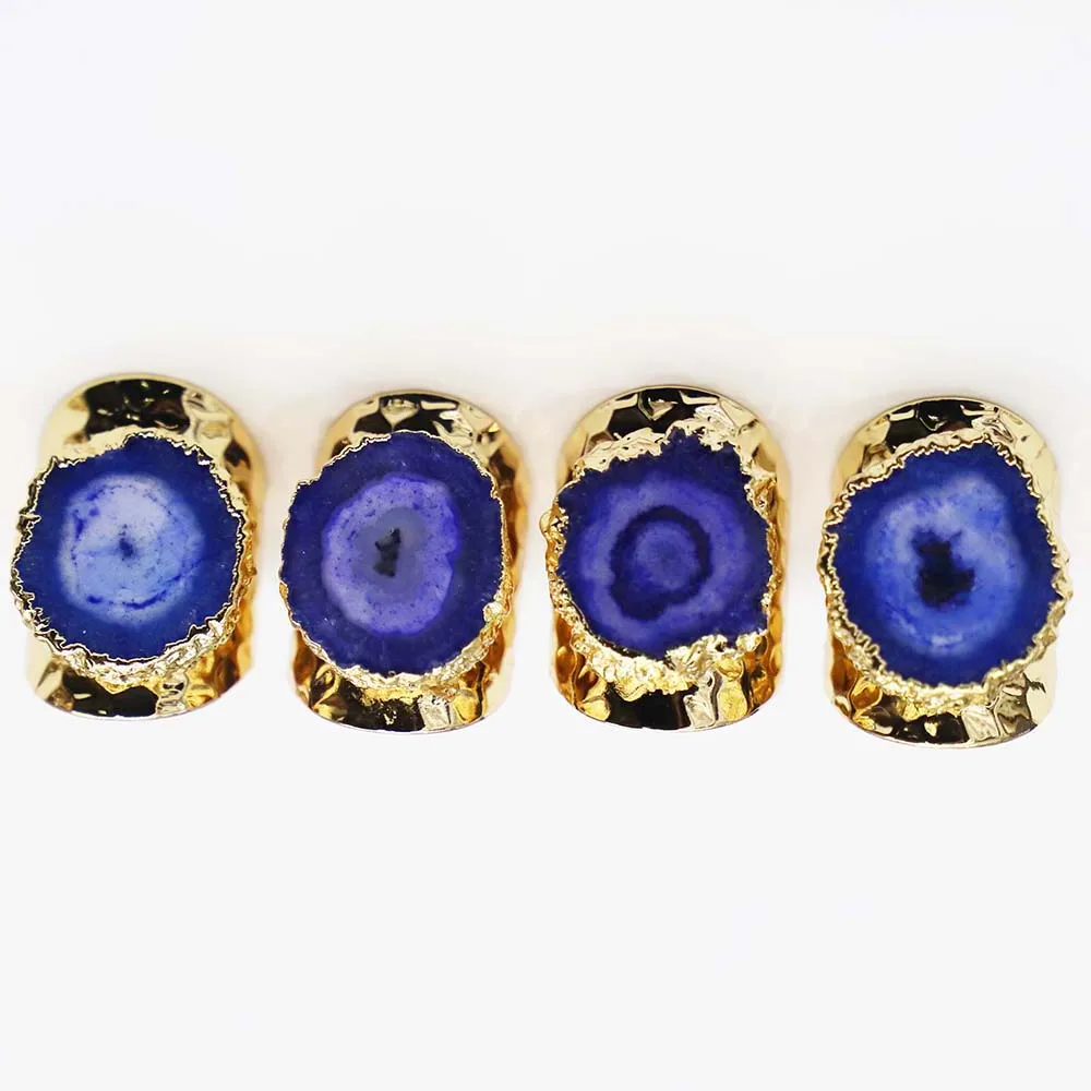 Free Shipping Natural Stone Crystal Flower Ring Opening Adjustable Blue Sunflower Finger Irregular Fashion Jewelry Wholesale 3Pc