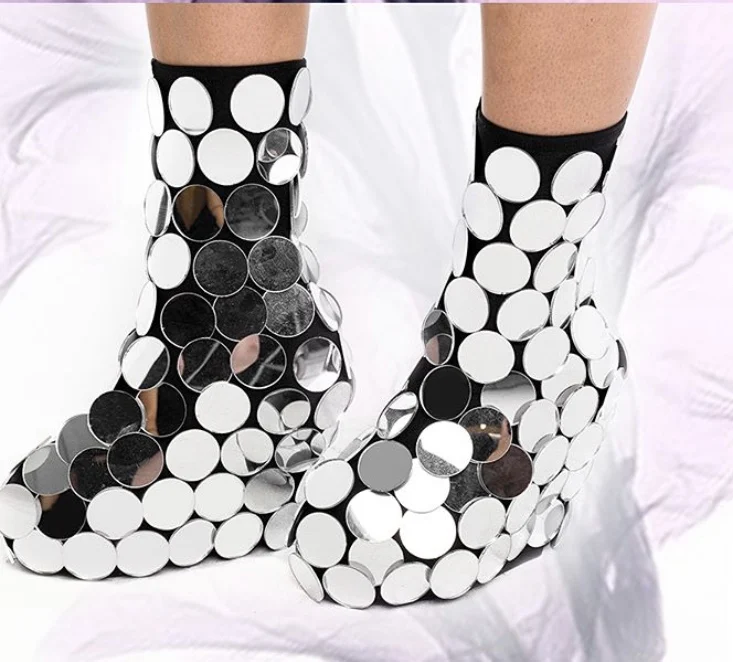 Folk Dance Singer Party Show Mirror Shoes Women Stage Show Costume Over Knee Boots Nightclub Gogo Mirror boot cocovers