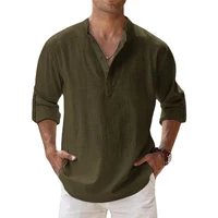 New Cotton Linen Shirts for Men Casual Shirts Lightweight Long Sleeve Henley Beach 8