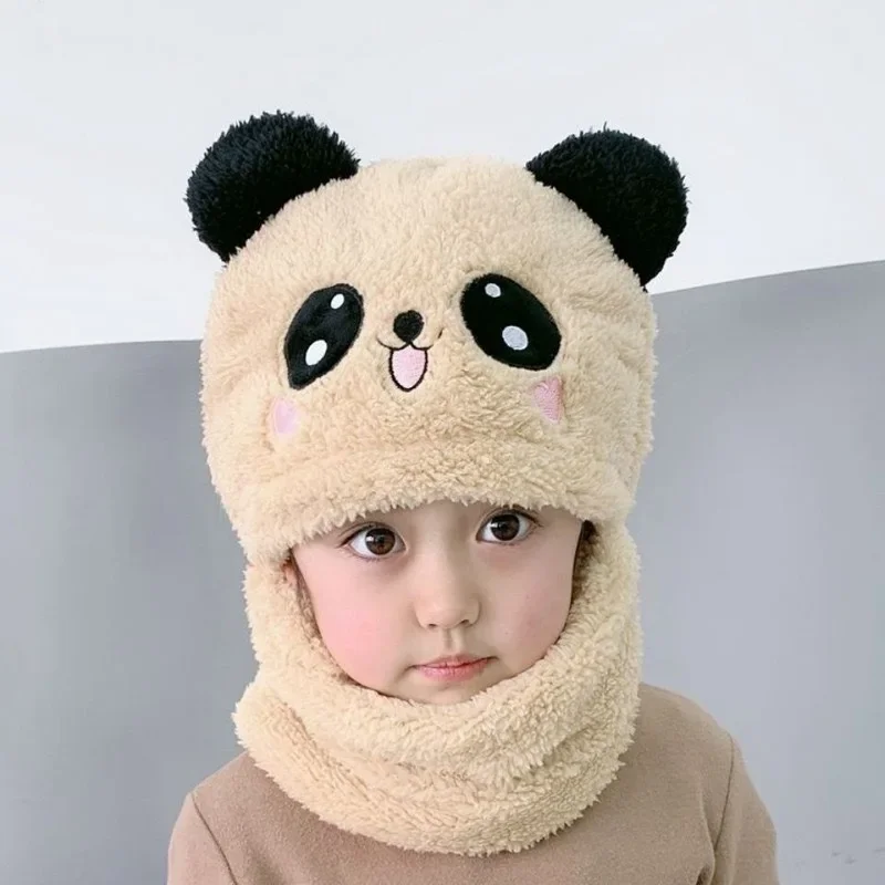 Winter Children's Hat Warm Caps for Kids Girls Boys Winter Hat+scarf One Piece Cute Warm Ear Protection Baby Bucket Hat 4