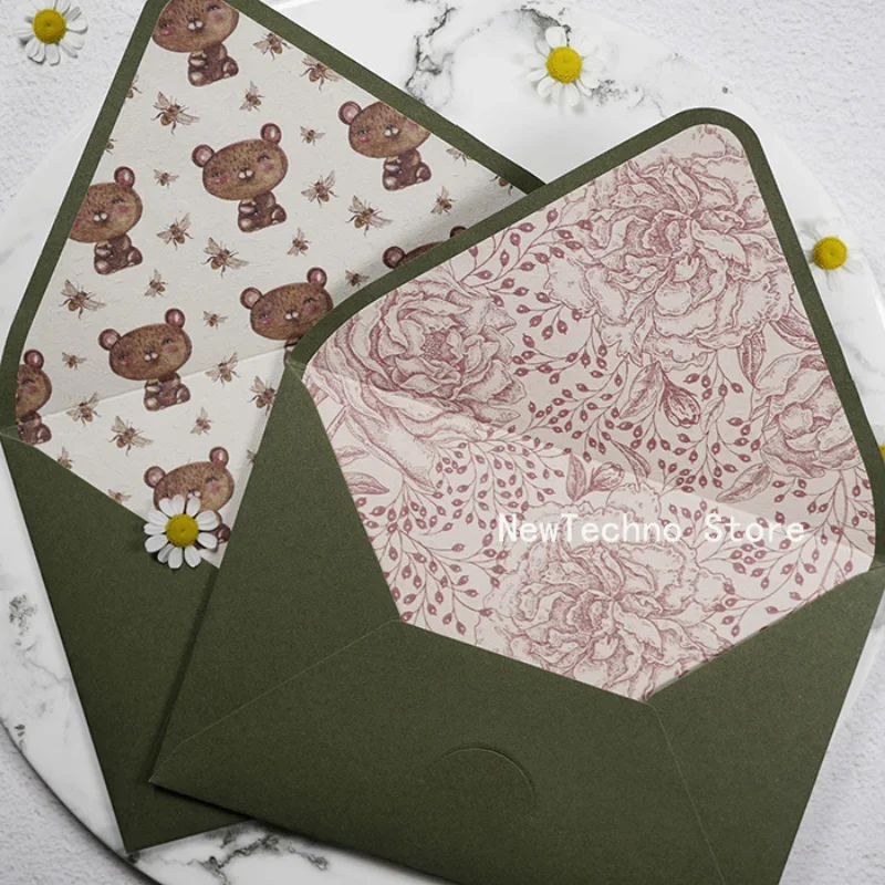 Avocado Green Series Vintage Envelopes Wedding Invitations Printing Lining Envelopes Invitation Stationary Paper
