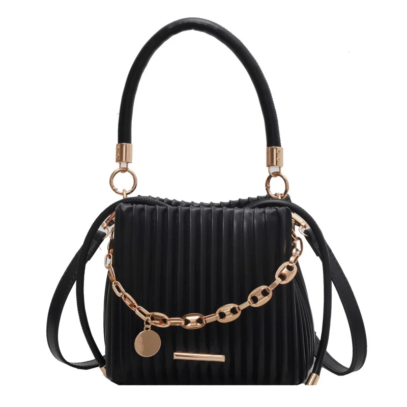 2023 Korean Fashion Messenger Bag Pleated Women's Handbags Luxury Designer Net Celebrity Ladies Chain Small Shoulder Cucket Bag