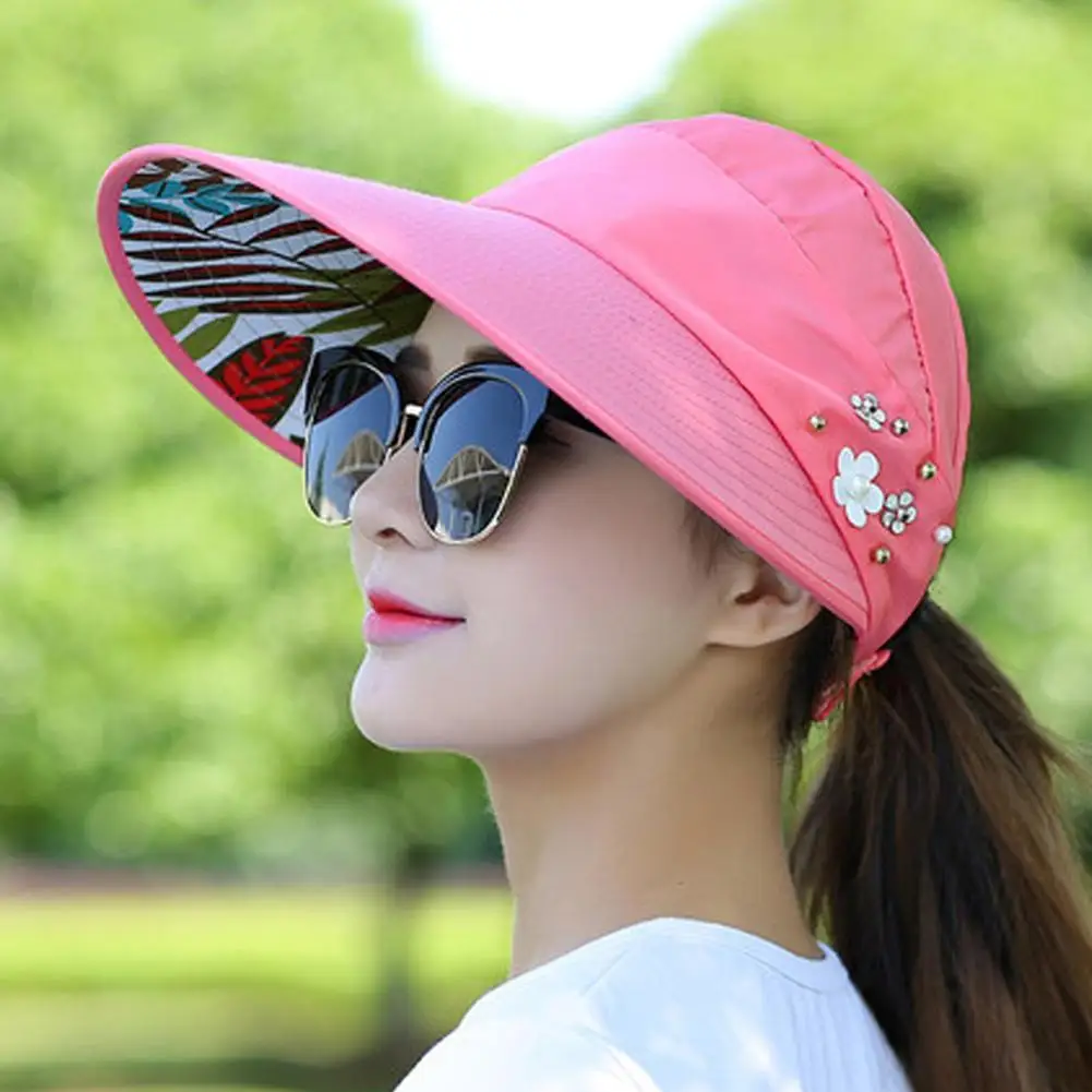 Outdoor Hiking Hat Womens Ladies Summer Wide Brim Foldable Sun Hat Anti-UV Beach Visor