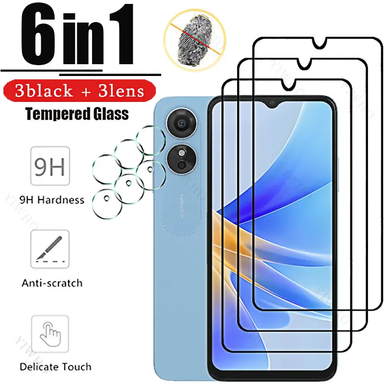 

For Oppo A17 Full Cover Tempered Glass Black HD for Oppo A 17 6.56" CPH2477 Screen Protectors Clear Cmaera Lens Anti-Fingerprint