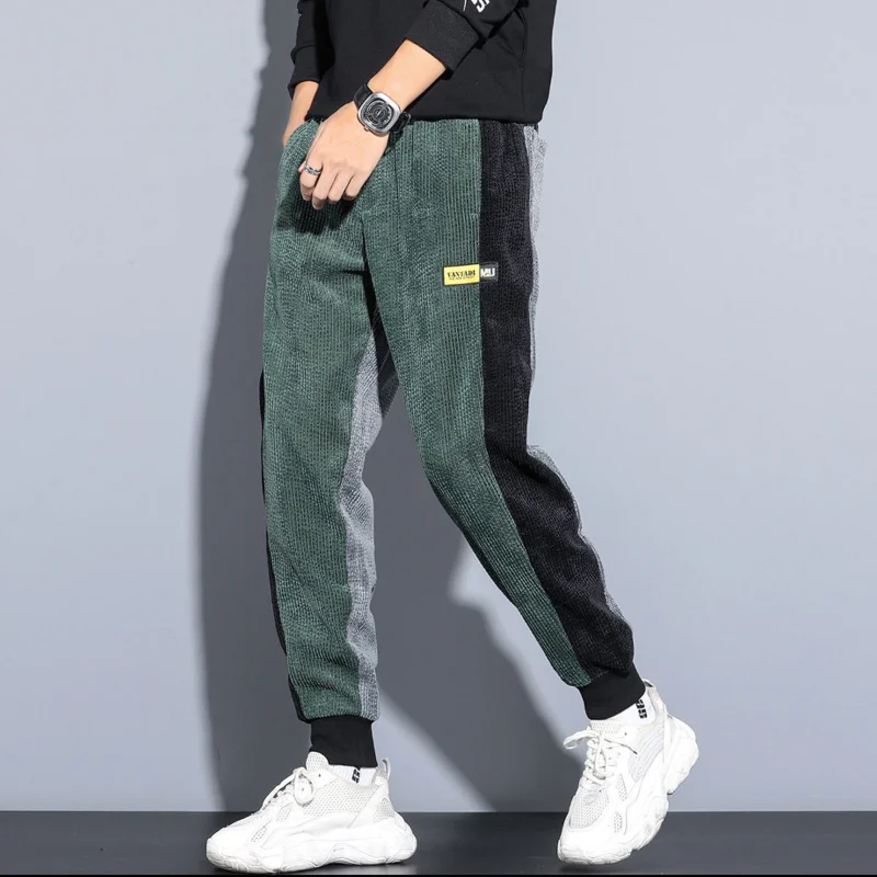 2023 New Men's Clothing Trousers Mid Waist Loose Drawstringharem Autumn Corduroy Thick Fashion Casual Contrast Color Pants