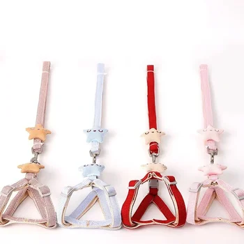 Adjustable Starfish Dog Harness Leash Collar Set for Small Medium Pets Outdoor Walking Cartoon Cat Design Dog Accessories