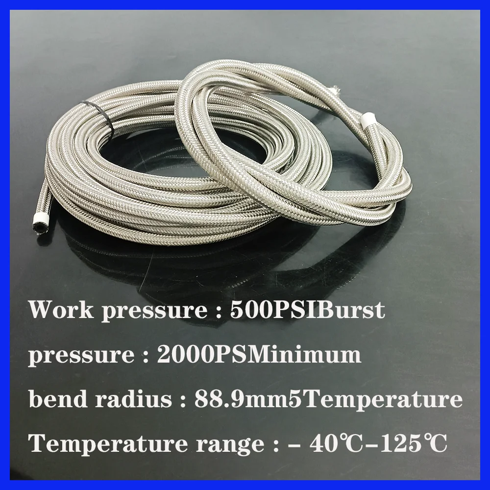 1M-10M AN4 AN6 AN8 AN10 AN12 AN16 AN20 Fuel Hose Oil Gas Cooler Hose Line Pipe Tube Stainless Steel Braided Inside CPE Rubber