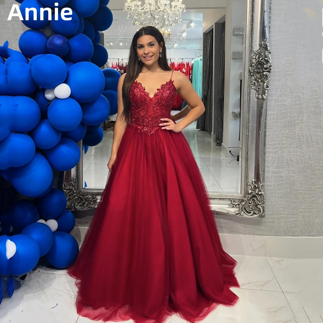 

Annie Glitter Sequins Prom Dress Red Tulle Princess Evening Dresses A-shaped Graduation Party Dresses 2024Vestidos De Noche
