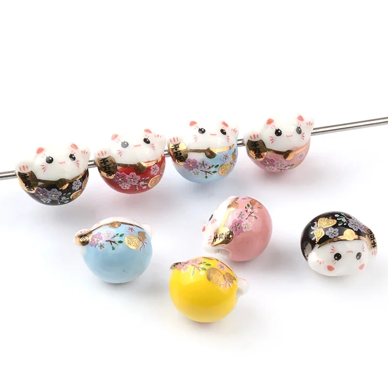 

13mm Charm Cat Shape Ceramic Beads DIY 3mm Hole Charms Loose Porcelain Beads For Jewelry Making Bracelet Necklace Kralen