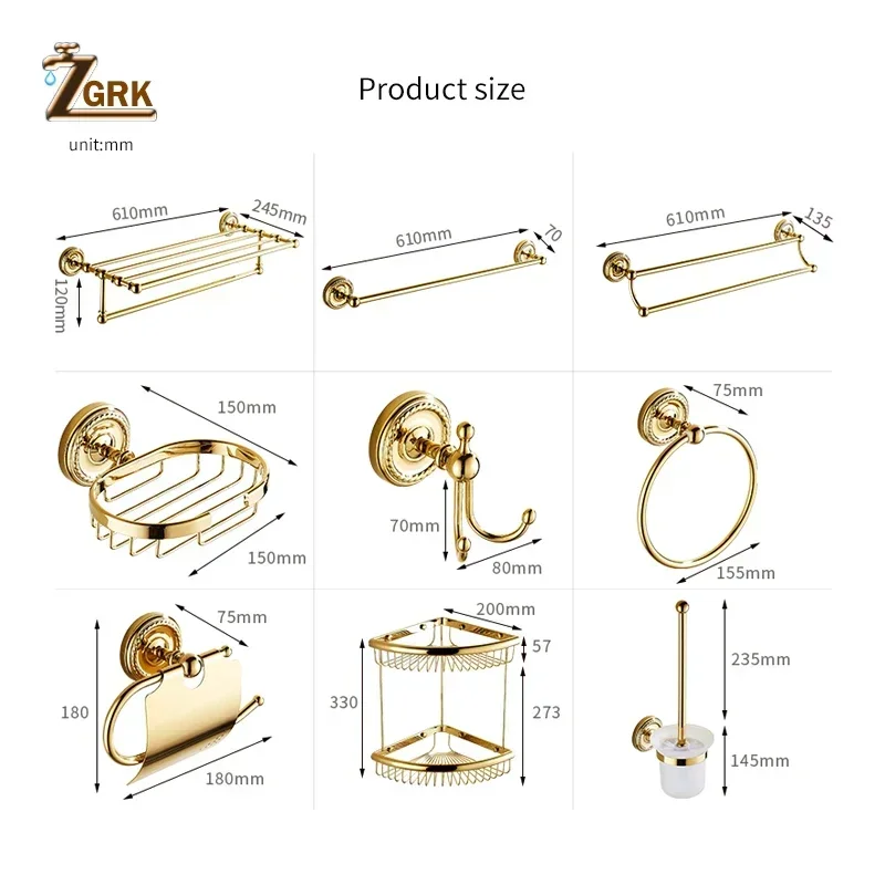 ZGRK Gold Bathroom Accessories Bath Brass Soap Dish Set Toilet Life Bathroom Rack Paper Holder Appliance