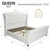 Queen Size Platform Bed Frame, Chenille Upholstered Sleigh Bed with Scroll Wingback Headboard  Footboard/Button Tufted,Bed Frame 5