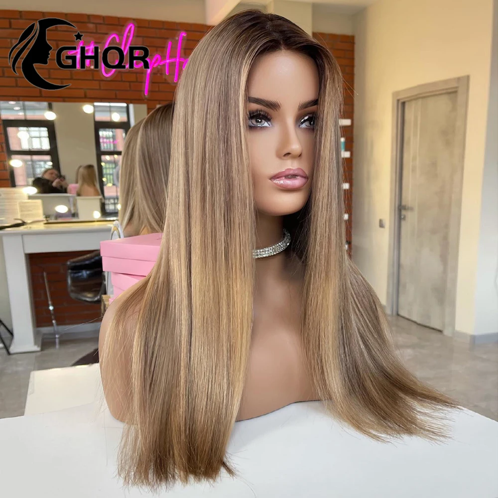 HD Transparente Lace Frontal Peruca, Pré-arrancadas Perucas de Cabelo Humano, Destaque Marrom Loiro, 13x6, Peruca Frontal, Completo, 613