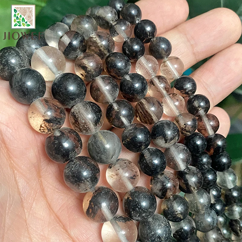 Natürliche Glatte Schwarz Spitze Quarz Runde Perlen DIY Armband Ohrringe Zubehör für Schmuck Machen 15 "Strand 4 6 8 10 12 14MM – Detail 3