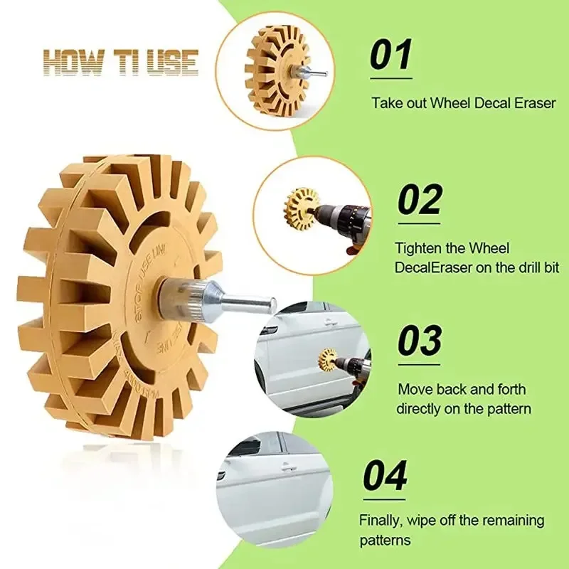Decal Removal Rubber Eraser Wheel with Drill Adapter Kit Car Sticker Remover Paint Cleaner Car Polish Auxiliary Acessories