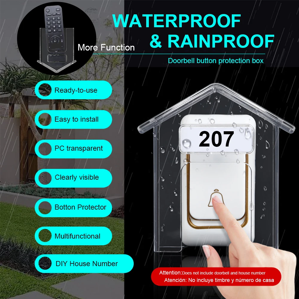Wireless Doorbell Cover Waterproof Cover For Wireless Doorbell Transparent Plastic Doorbell Rainproof Cover Door Bell Button Rain Protector Home Outdoor