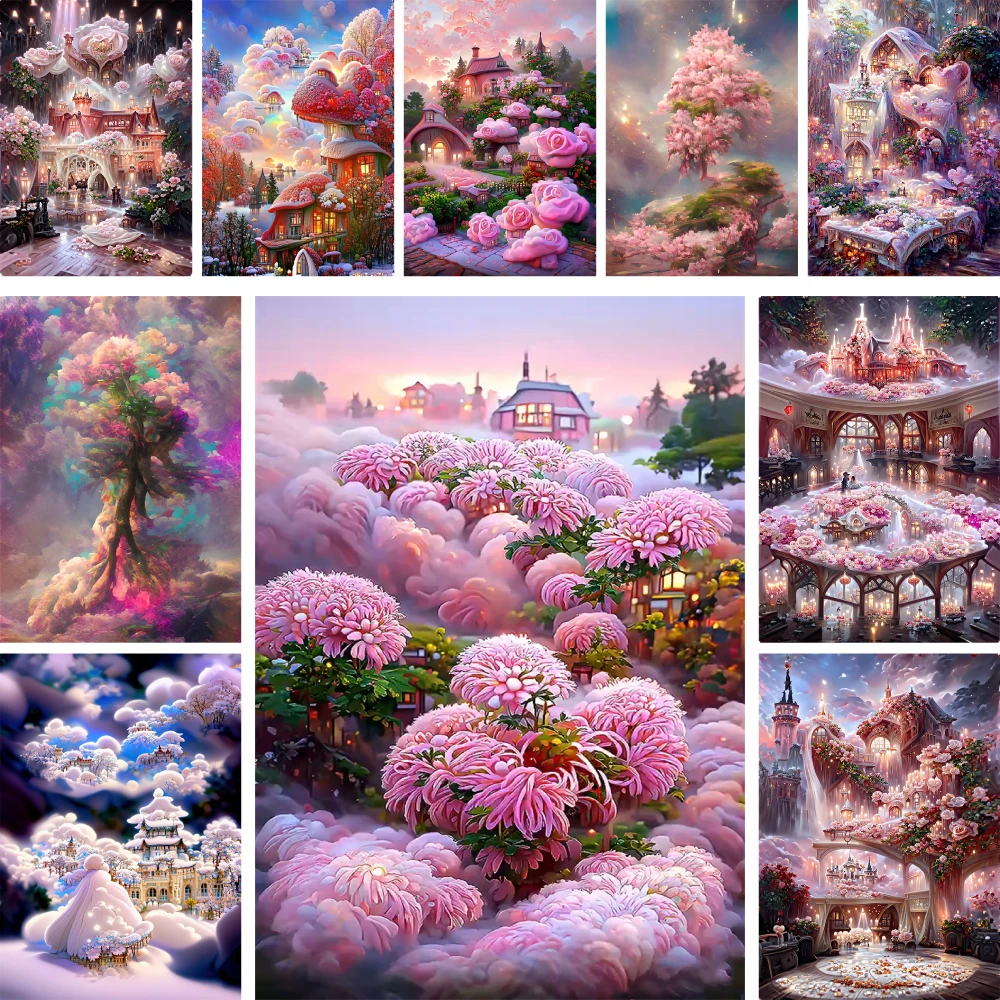 Landschaft abstrakter Baum vorgedrucktes Kreuzstichset DIY Stickerei Handarbeit Handarbeit Stricken Hobby Paket Magie für Erwachsene