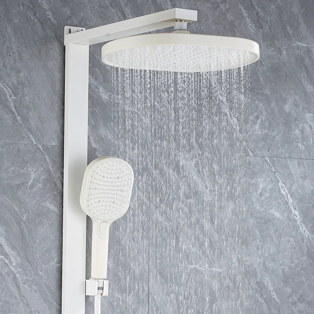 White Piano Bathroom Digital Shower Set 12 Inch Rain Shower Head Hot Cold Bathroom Faucet Square Digital Piano Shower System Arm 5
