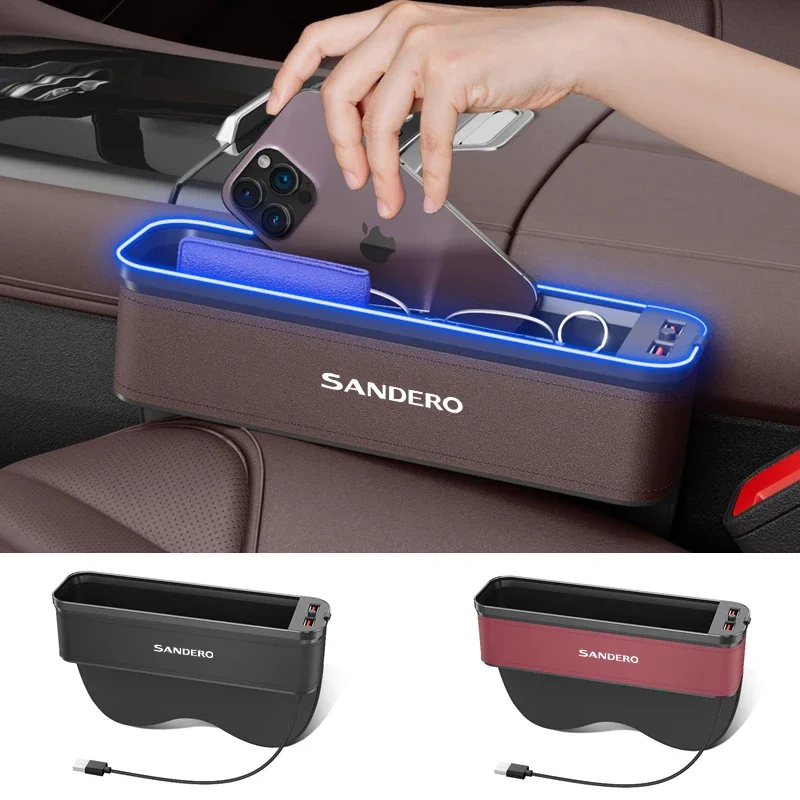 

Car Interior LED 7-Color Atmosphere Light Sewn Chair Storage Box For Dacia Samdero Auto Universal USB Storage Box Accessories