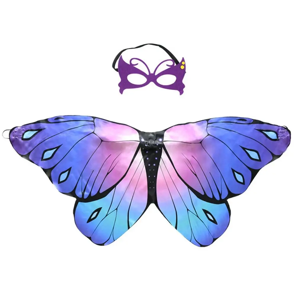 1set Colorful Kid Butterfly Wings Shawl Polyester Poncho Scarf Ladies Fairy Cosplay Performance Accessories Shawl Party Supplies