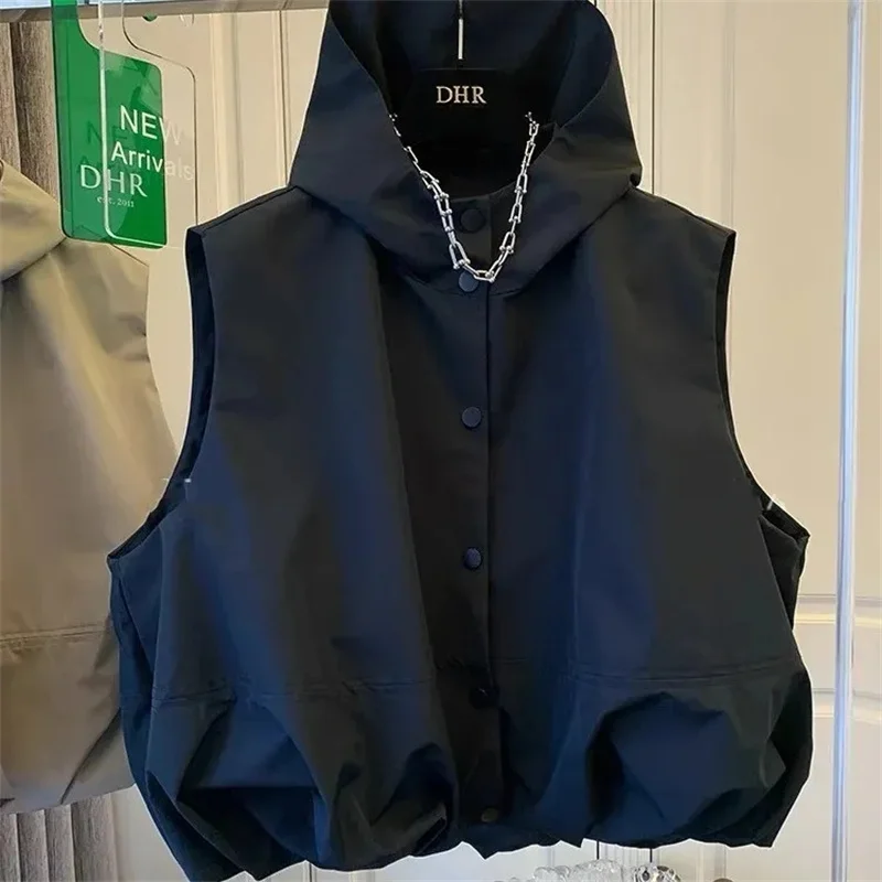 Fashion Hooded Women\'s Vest Coat Vintage Loose Sleeveless Jackets Female spring Autumn Street Casual Women waistcoat outwear