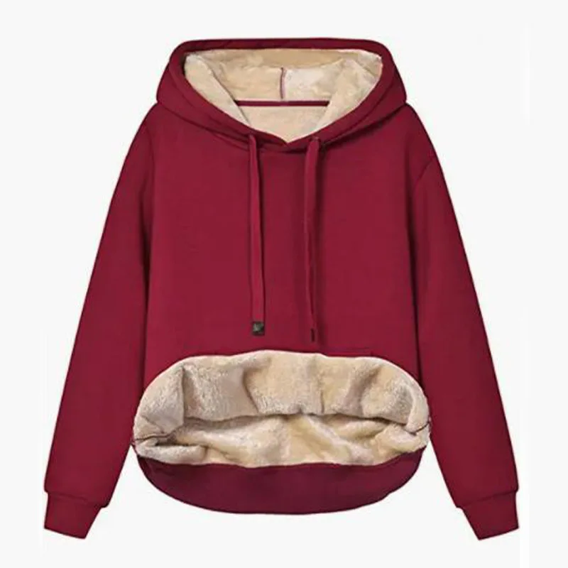 Plus Fleece Composite Loose Hoodies Coat Sweatshirt Women Casual Autumn Warm Fashion Jackets Sherpa Lined Y2k Oversize Hooded