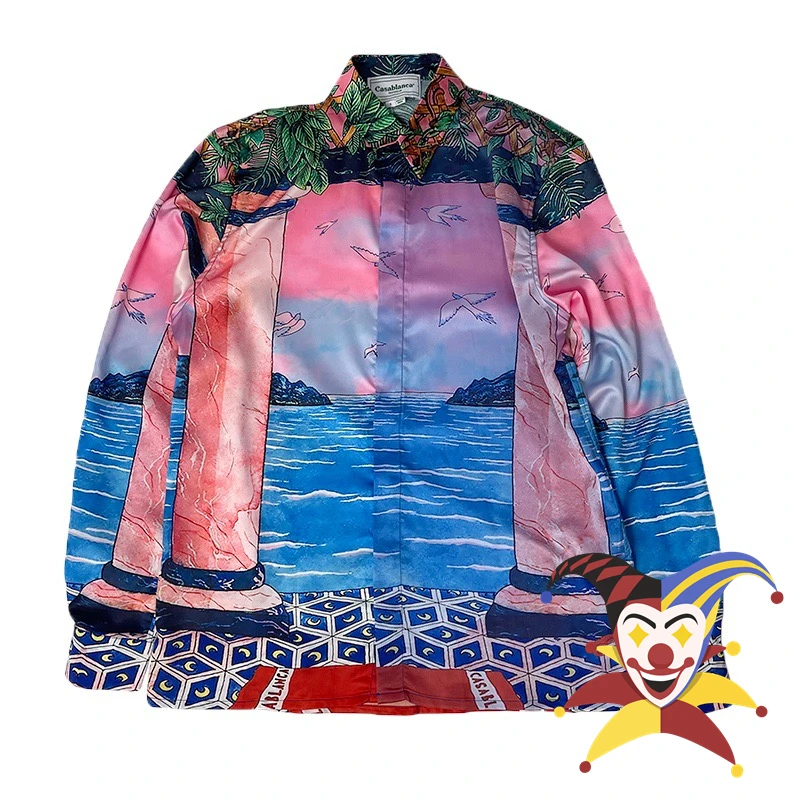 

Silk Casablanca Shirt Men Women full Seaside Print Hawaii Beach Shirts