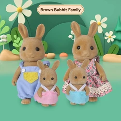 Forest Animal Family Dollhouse Accessories Set (Brown rabbit family)