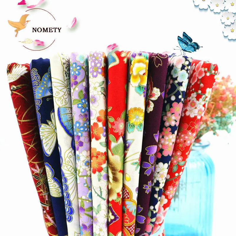 Brązowa styl japoński tkanina 100% bawełna drukowana Kimono odzież tkanina Patchwork do uszycia DIY materiał 145cm * 48cm