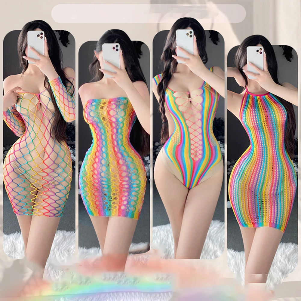 

Womens Erotic Lingerie Color Body Stocking Bodysuit Sexy Tight Mesh Socks Fishnet Sleepwear Lingerie Thigh Highs Temptation
