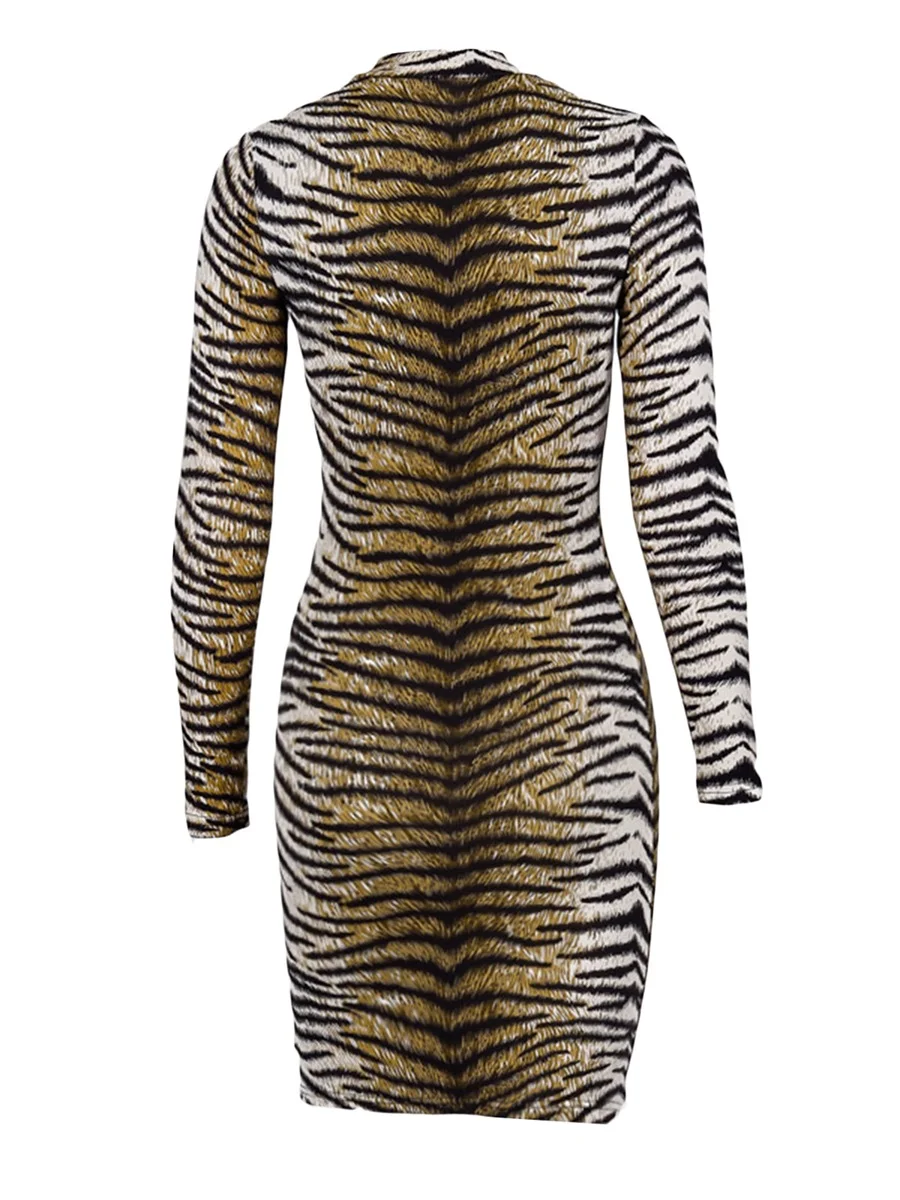 

Leopard Dress For Women Long Sleeve Bodycon Dress Turtleneck Slim Snake Skin Print Tight Mini Dress Party Pencil Dress